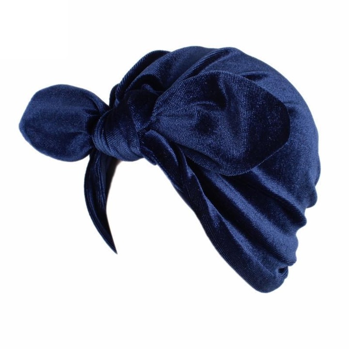 Turban din catifea cu efect de nod, albastru, dimensiune unica