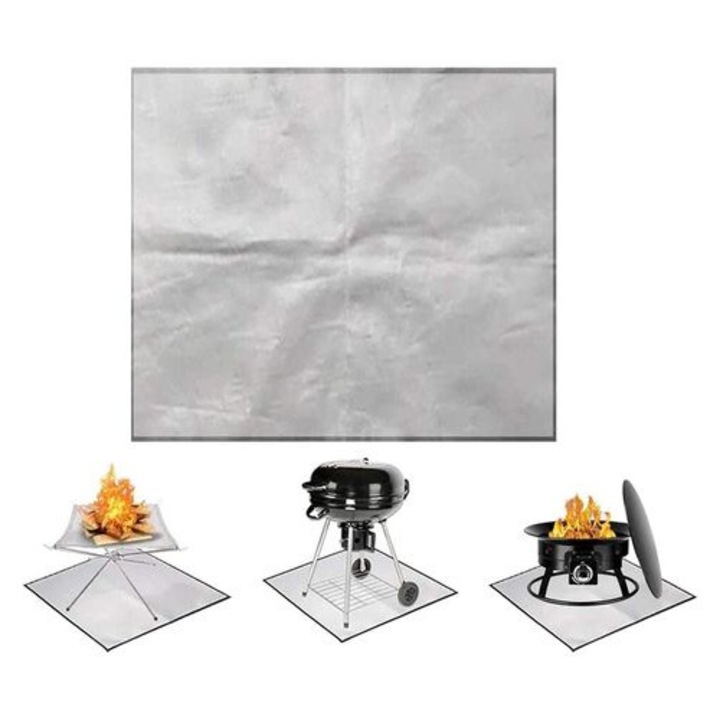 Covor pentru gratar, 100x100cm, rezistent la temperaturi ridicate, protectie impotriva caldurii, gri
