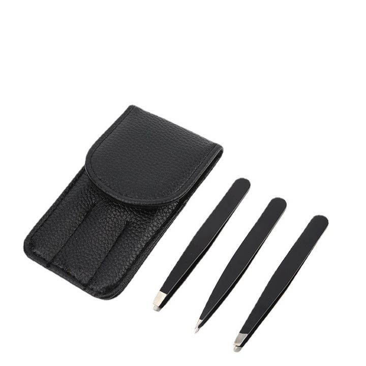 Set pensete, 3 piese, otel inoxidabil, negru, pentru epilare fata si corp