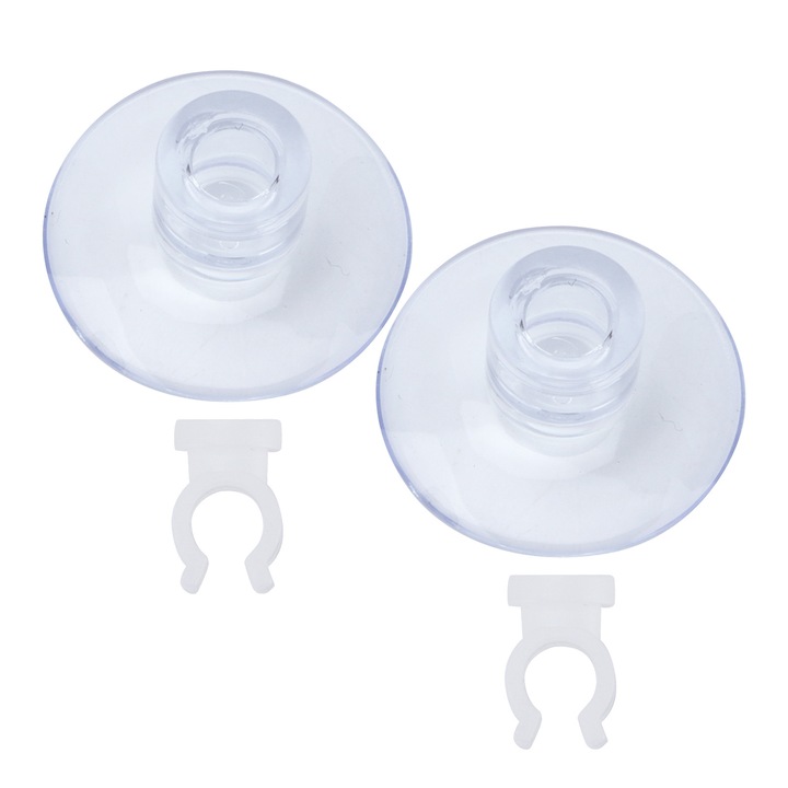 Set 2 ventuze pentru furtun de aer pentru acvariu, cu 2 cleme, plastic, 8-12mm, transparent