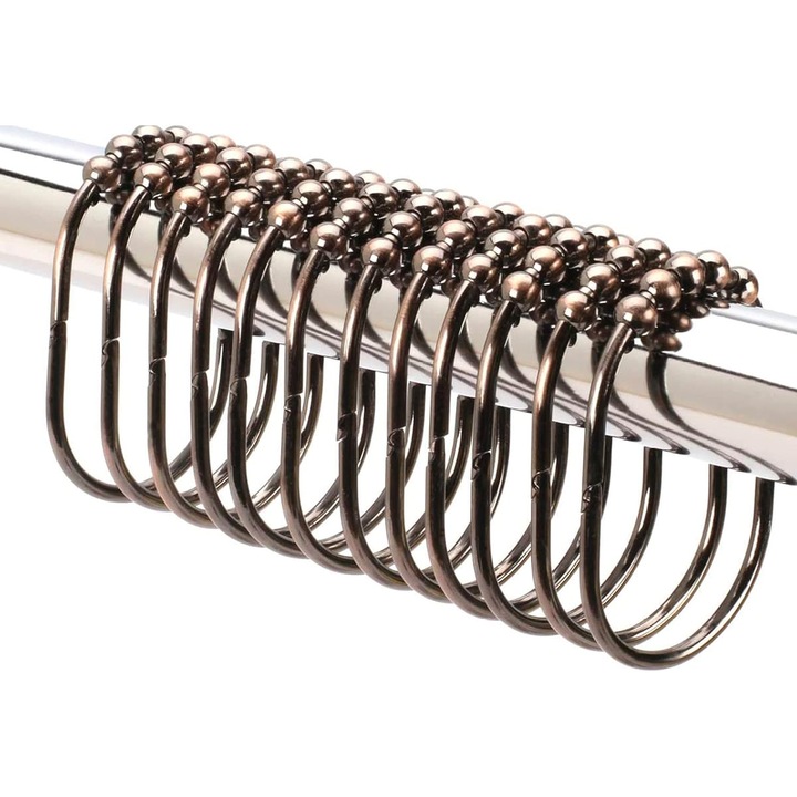 Suporturi pentru perdele de dus, negru, set de carlige din otel inoxidabil