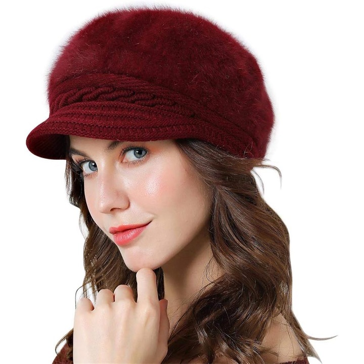 Női téli sapka, piros, kötött
