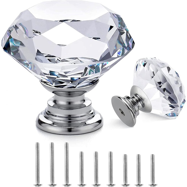 Set 12 butoane cristal, 30mm, forma diamant