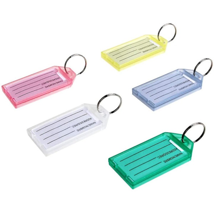 40 darabos kulcstartó készlet címkékkel, műanyag, többszínű, 5.6x2.9cm