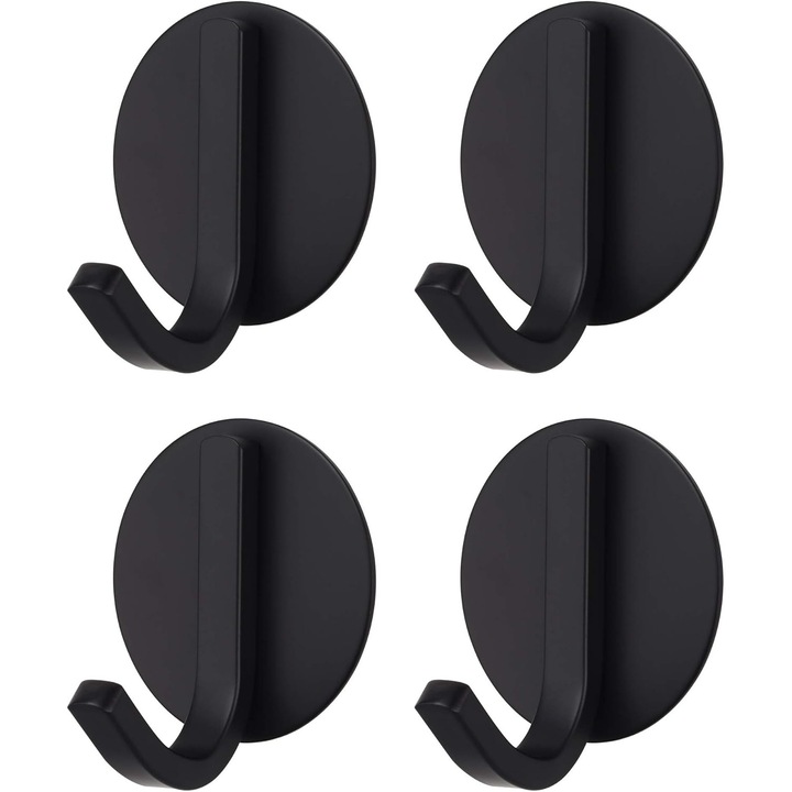 Set de 4 cuiere autoadezive din inox, negru, 50x50x50mm, capacitate maxima 5KG