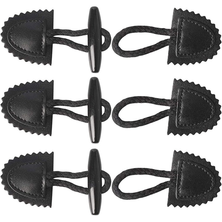 Set 3 Butoni Pantaloni din Piele, 14x4.8cm, Negru