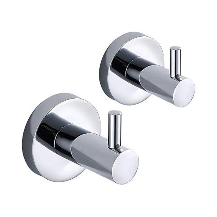 Set 2 Cuiere prosoape din otel inoxidabil, rotunde, montate pe perete, finisaj cromat, stil modern