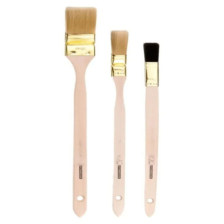 Set de 3 Pensule Parkside, 25mm, 40 mm, 60 mm latime, Maner din Lemn, Bej/Auriu/Negru
