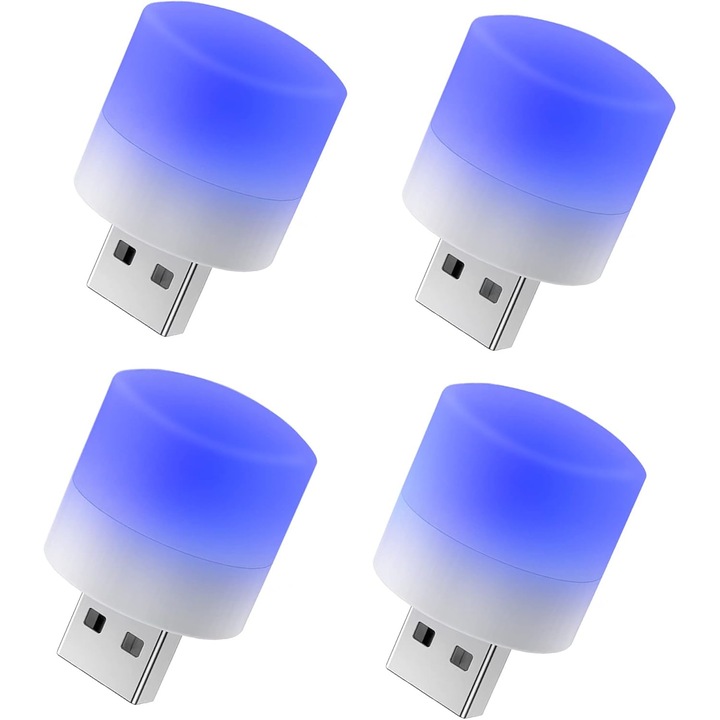 Set 4 lampi LED de noapte cu USB, design compact, albastru, 1x1.4in