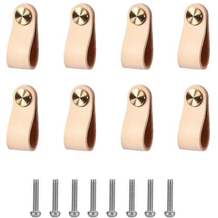 Set 8 Manere din Piele pentru Mobila, Zinc, 66x25x3.5mm