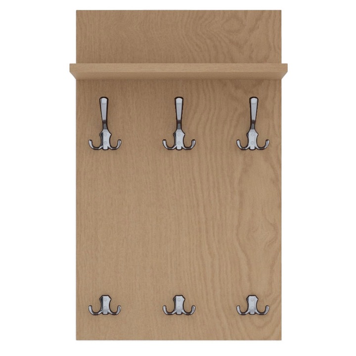 Cuier de perete MIDI cu carlige cromate AKKE, Stejar deschis, 70X40