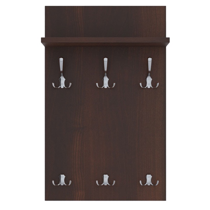 Cuier de perete MIDI cu carlige cromate AKKE, Nuc inchis, 70X40