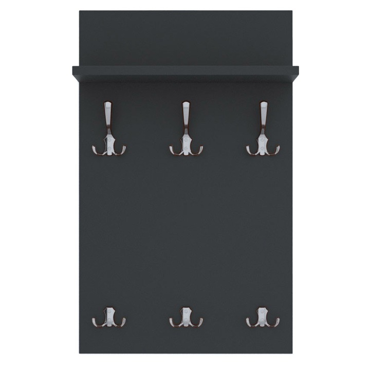 Cuier de perete MIDI cu carlige cromate AKKE, Grafit inchis, 90X50