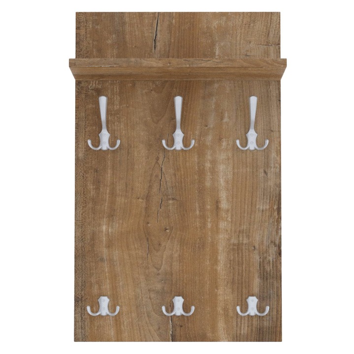 Cuier de perete MIDI cu carlige aluminiu AKKE, Efect lemn de nuc, 80X50