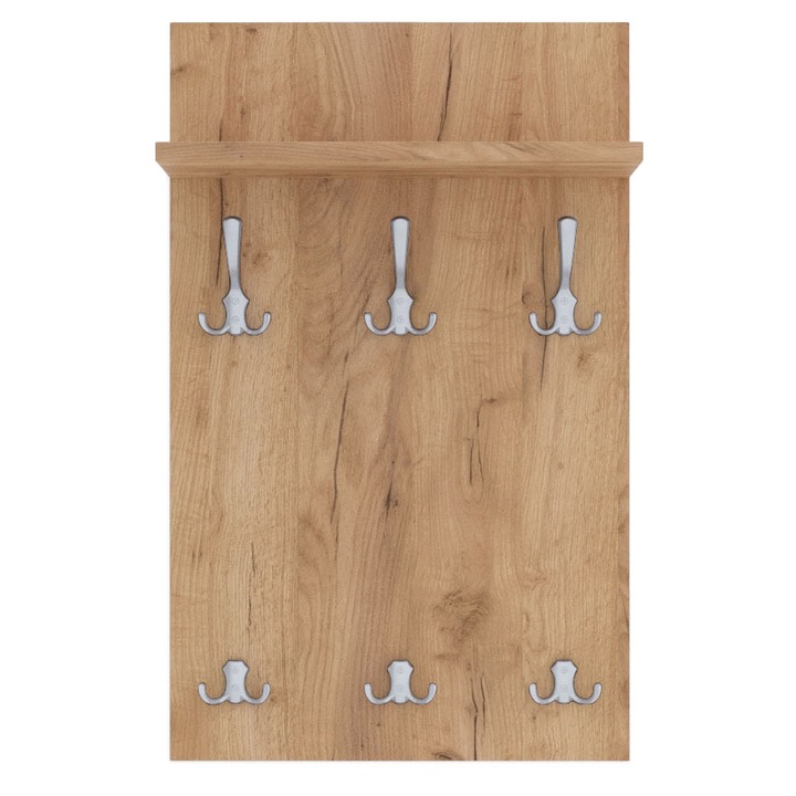 Cuier de perete MIDI cu carlige aluminiu AKKE, Stejar auriu, 80X50