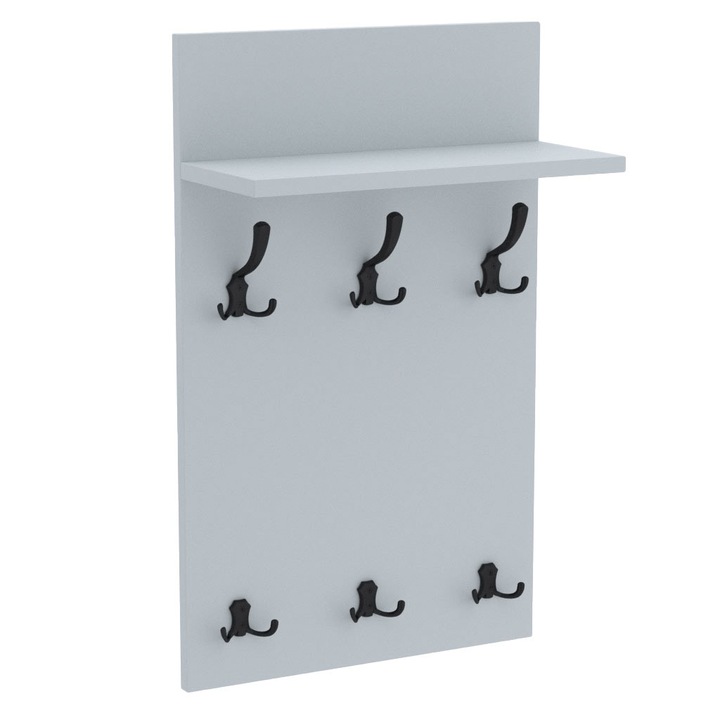Cuier de perete MIDI cu carlige negre AKKE, Gri deschis, 70X40