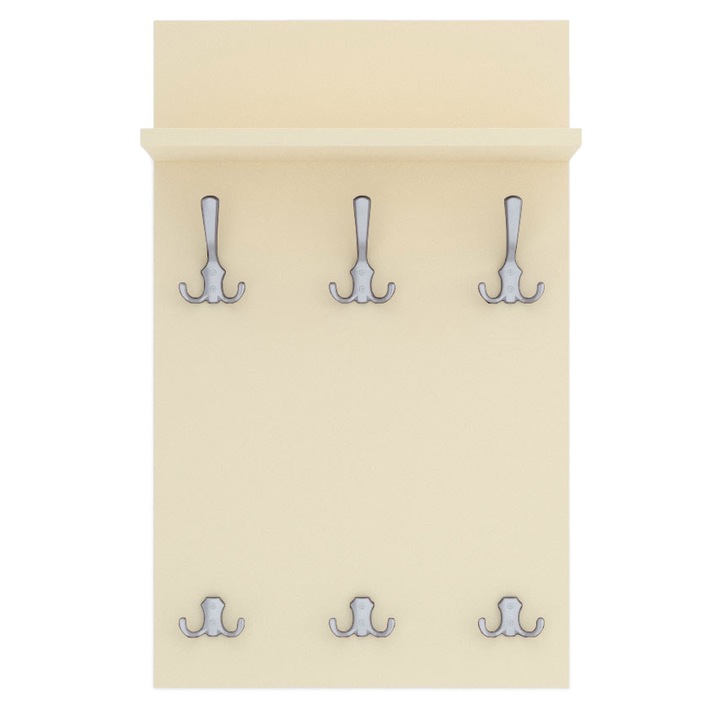 Cuier de perete MIDI cu carlige aluminiu AKKE, Vanilie, 70X40