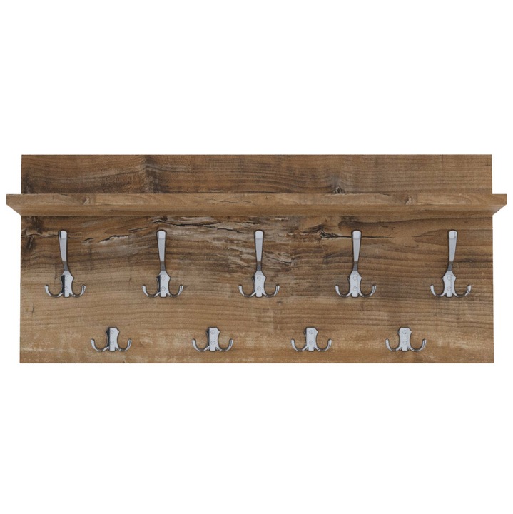 Cuier de perete VERTI cu carlige cromate AKKE, Efect lemn de nuc, 40X90