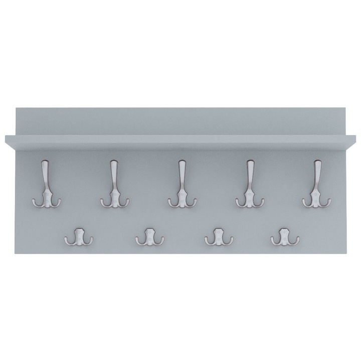 Cuier de perete VERTI cu carlige aluminiu AKKE, Gri deschis, 40X80