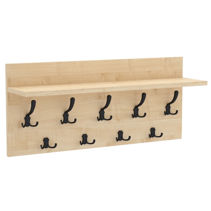 Cuier de perete VERTI cu carlige negre AKKE, Artar, 40X80