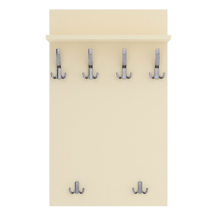 Cuier de perete MAXI cu carlige cromate AKKE, Vanilie, 120X60