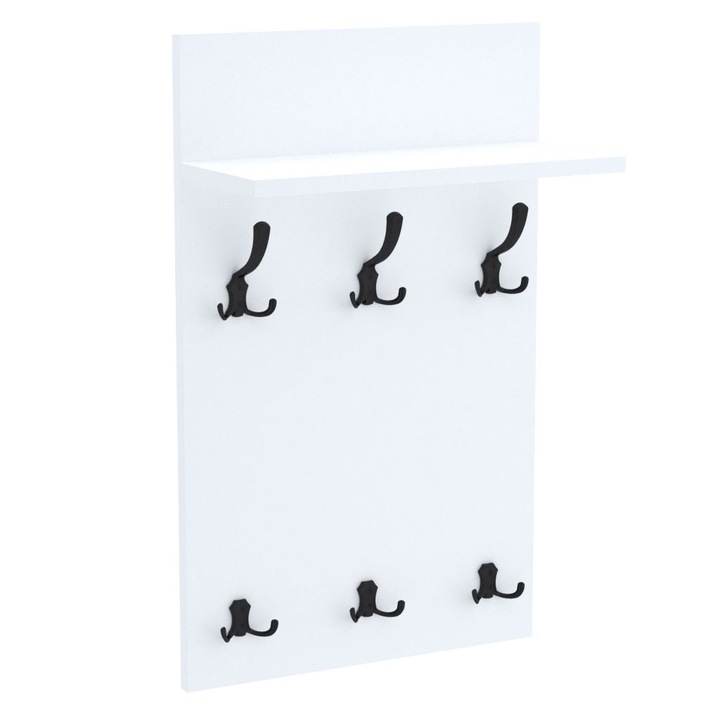 Cuier de perete MIDI cu carlige negre AKKE, Alb, 70X40
