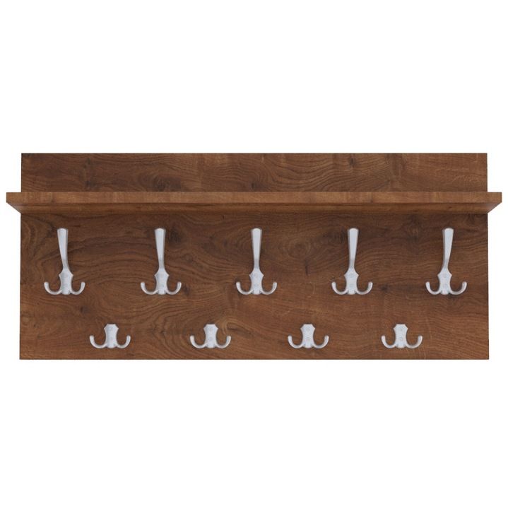 Cuier de perete VERTI cu carlige aluminiu AKKE, Stejar antichizat, 40X80