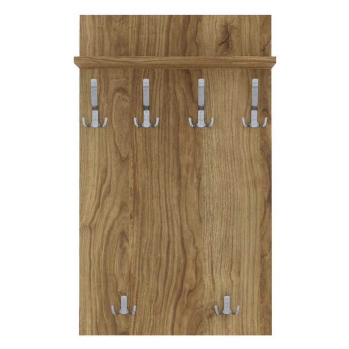 Cuier de perete MAXI cu carlige cromate AKKE, Stejar natur, 120X60