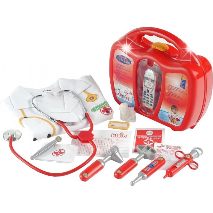 Klein 4353 комплект за игра с лекар, 13 части, с метален стетоскоп, медицински, червен, 28x8.5x24.5 см