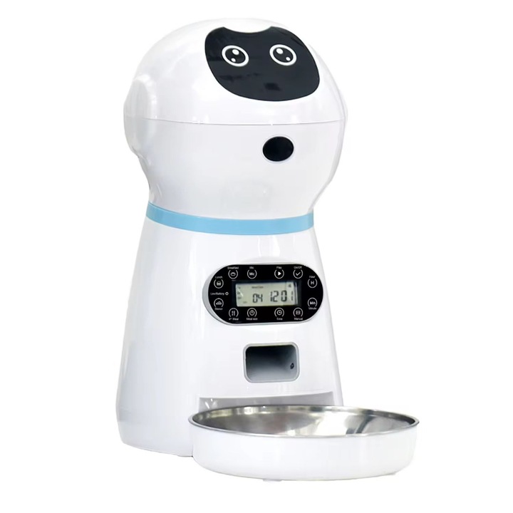 Hranitor Automat pentru Caini si Pisici, AMYMAT, Sunet Hranire, Capacitate Dispenser Mancare 3.5l, Functie Adapator/Hranitor