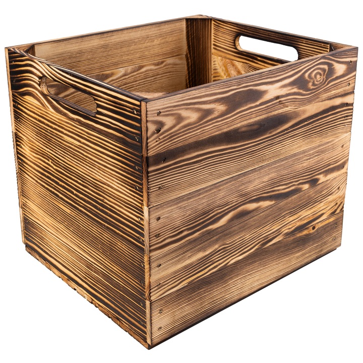 4 darabos készlet Barna fadoboz "Kallax" polcokhoz, Creative Deco, 33x37x33 cm, Helytakarékos szekrénykockák + fogantyúk