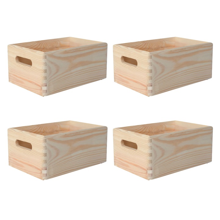 4 darabos készlet Fa Doboz, Creative Deco, 30 x 20 x 13 cm, Tárolódoboz Fogantyúkkal, Ideális Decoupage Festményekhez, Dokumentumokhoz és Eszközökhöz