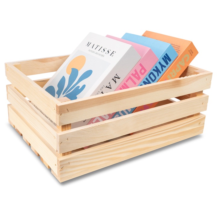 3 darabos készlet Fa doboz, Natúr, Creative Deco, 40x30x15 cm, Ideális kis barkácsdísztárgyak tárolására