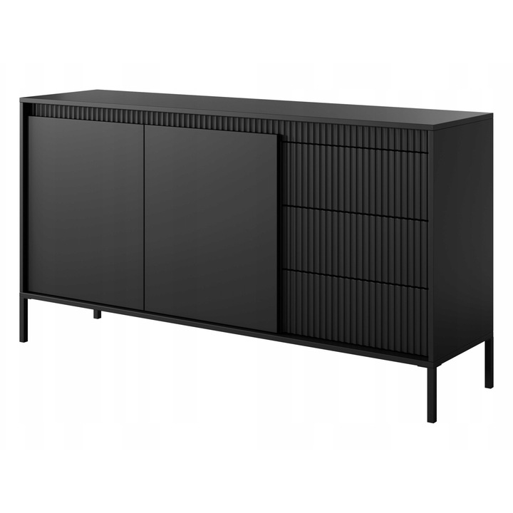 Laski Senso 2D3S fiókos komód, 153x39x81 cm, fekete, MDF előlapok nyomásra nyíló nyitással