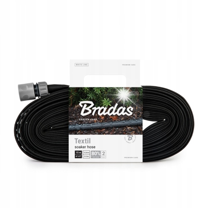 Bradas SOAKER TEXTIL HOSE маркуч за поливане, 15 м, 2 слоя, 1/2", 2x бърза връзка