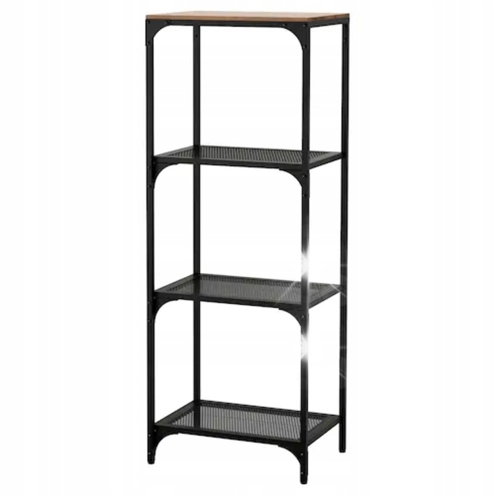 Raft, IKEA FJALLBO, metal si lemn masiv, negru, 51x136 cm