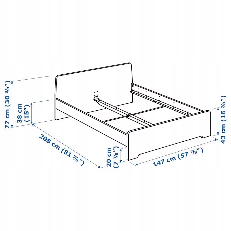 Pat IKEA ASKVOLL 140x200 cm, alb/Luroy, cu spatiu de depozitare