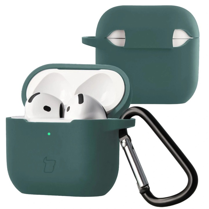 Husa Bizon Case Headphone Silicone pentru Airpods 4, Verde inchis