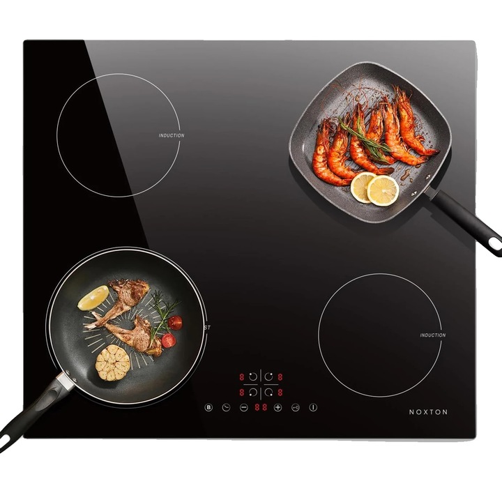 Elektromos főzőlap, 4 főzőzóna, 6400W, érintővezérlés, méretek 59x51cm