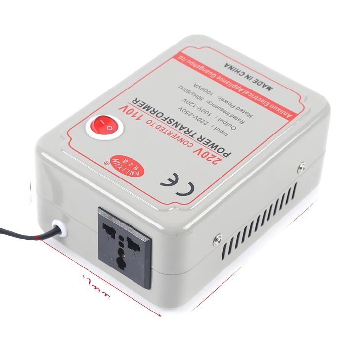 Convertor de tensiune, 1000W, 220V-250V la 100V-120V, design compact, set