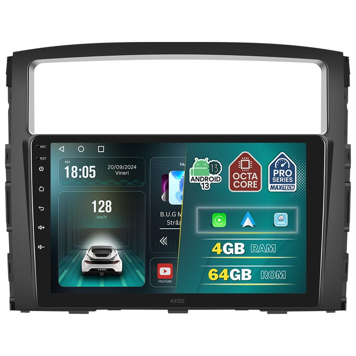 Navigatie Mitsubishi Pajero 2006-2020 dedicata, MaxTech® PRO SERIES, 4 GB Ram 64 GB Rom OctaCore, Carplay & Android auto, Ecran 9 ” HD Touch, GPS, Wifi, Bluetooth, Radio, USB, EQ, DSP, Waze