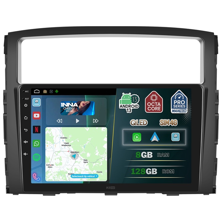 Navigatie Mitsubishi Pajero 2006-2020 dedicata, MaxTech® PRO SERIES, 8 GB Ram 128 GB Rom OctaCore, Carplay & Android auto, Ecran 9” HD Touch, SIM 4G, GPS, Wifi, Bluetooth, Radio, EQ
