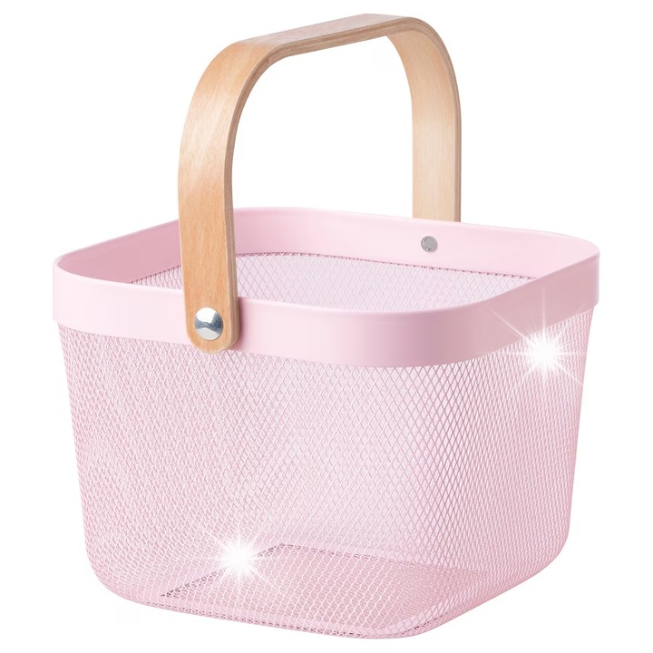 IKEA RISATORP kosár, rózsaszín, 25x26x18 cm, fém, kapacitás 4 kg