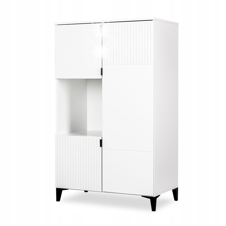 Maxi MIA komód, fehér, 80x134x45 cm, ryflowane elejekkel, funkcionális szett