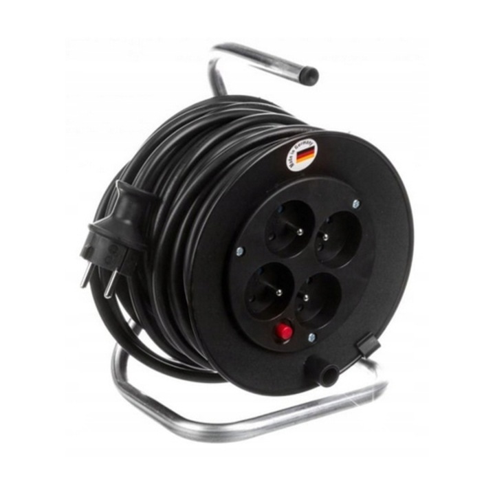 Удължителен кабел 4 гнезда 25 м IP20, AS-Schwabe, пластмаса, черен