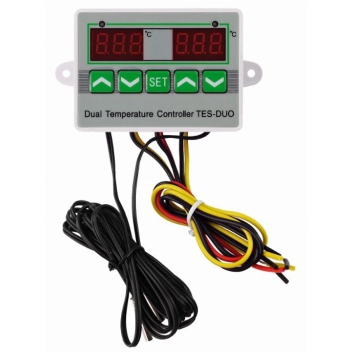 Termostat electronic, ADELID, dublu, 230V, cu sonde, 55x76x31mm, rosu