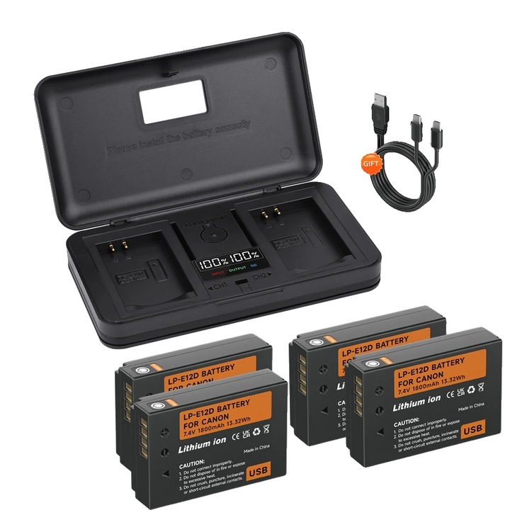 Set 4 baterii reincarcabile pentru camera, 1800mAh, incarcare USB Type-C, dimensiuni 48.3x32.3x12.7mm