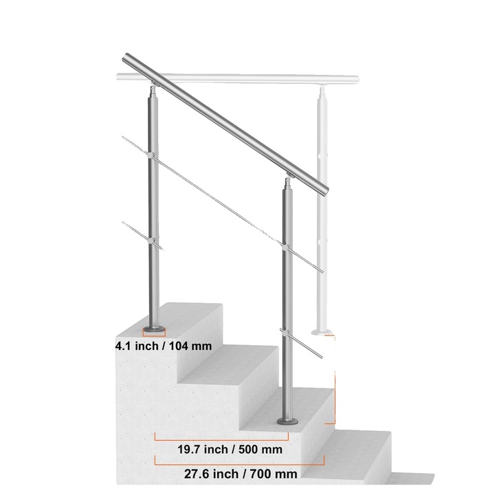 Balustrada pentru scara exterioara, inox, tip 2, inaltime 7 inch, lungime 59.1 inch, usor de instalat