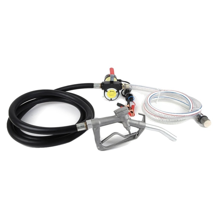 Pompa autoamorsanta pentru motorina, 175W, 50 L/min, 12V, argintie, 2m furtun de admisie, 4m furtun de evacuare