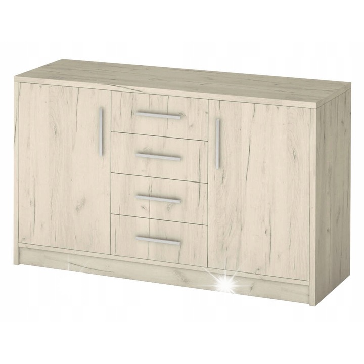 GENEWA 2 fiókos komód, 4 fiók, 140x45x83cm, dab craft ernyő